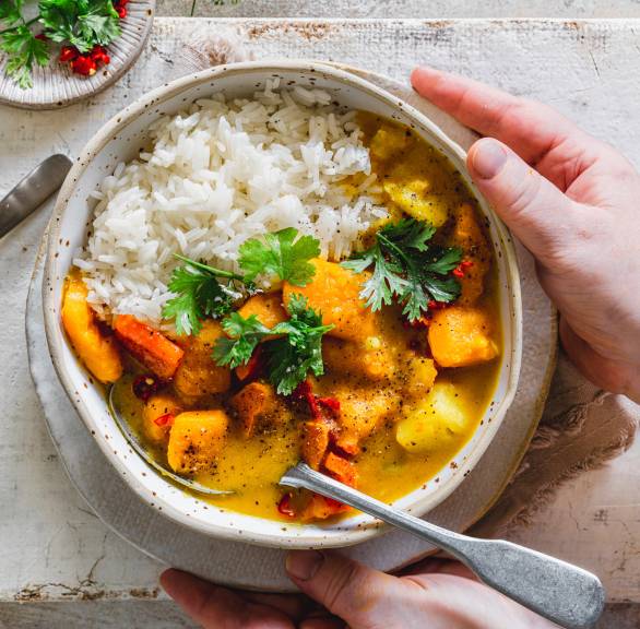 Kremowe curry z dyni z ryżem