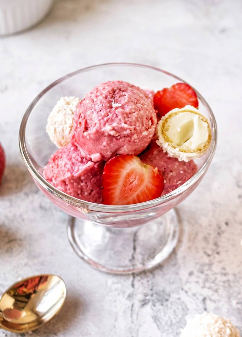 Lody truskawkowe "Raffaello"