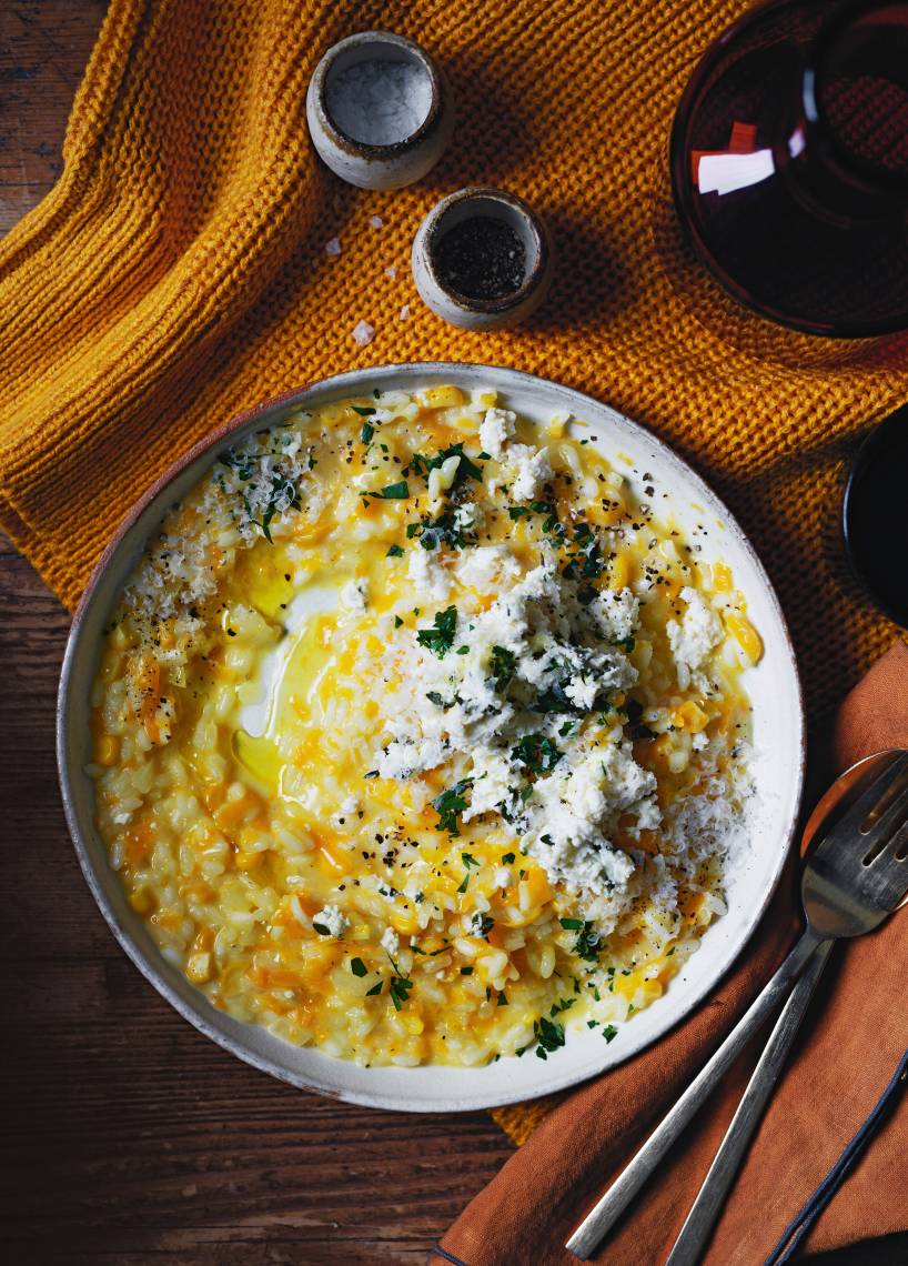 Risotto z dynią, kukurydzą i ricottą