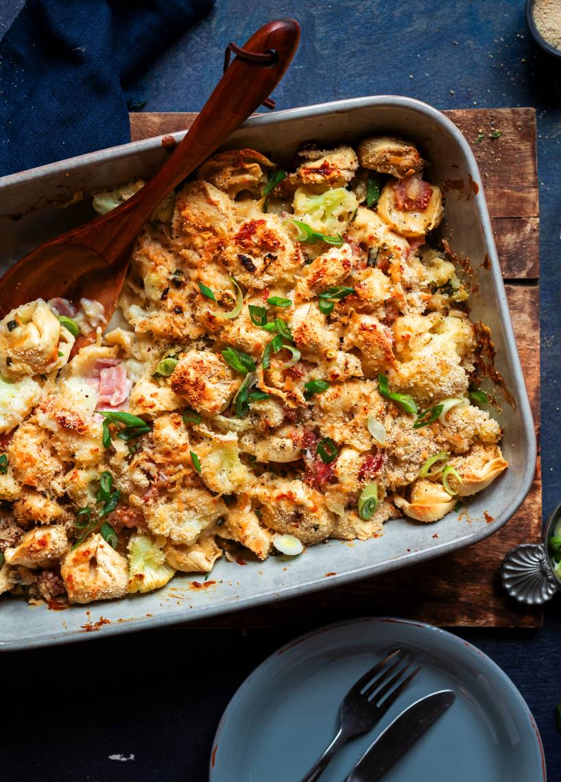 Szybkie tortellini carbonara z piekarnika