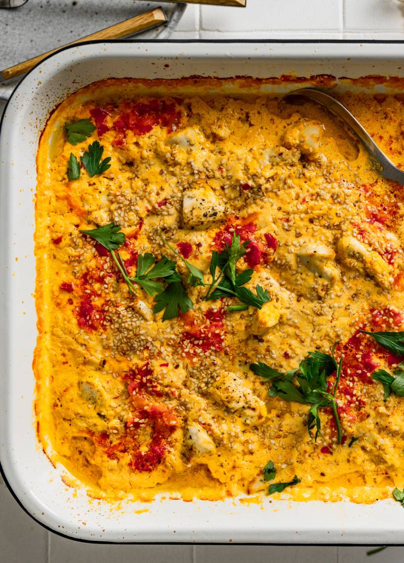 Kawałki kurczaka z piekarnika z kremem curry
