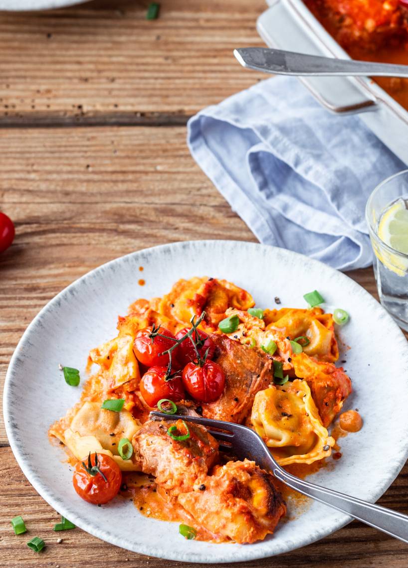 Łosoś z piekarnika à la ravioli