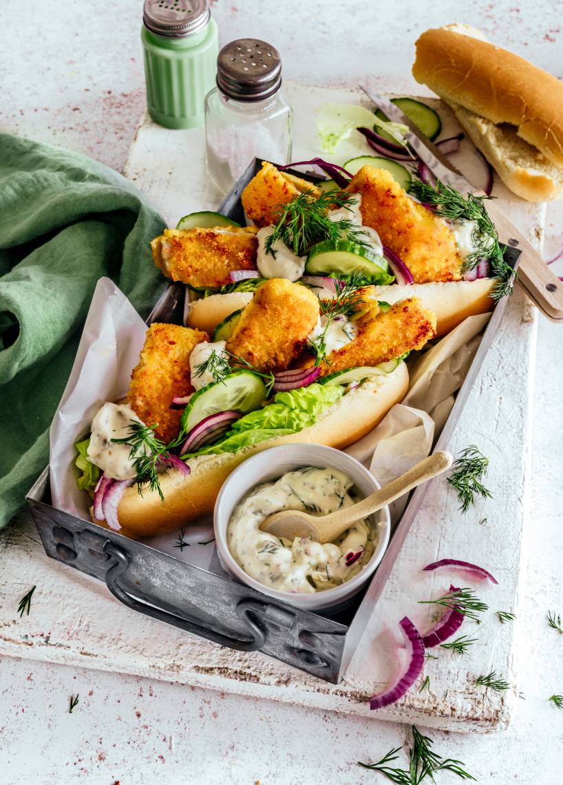 Hot dog z paluszkami rybnymi