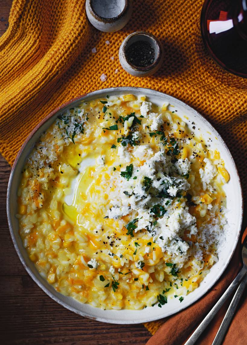 Risotto z dynią, kukurydzą i ricottą